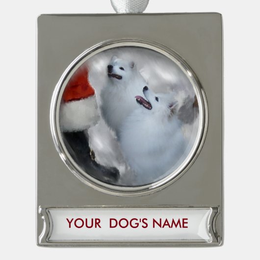 American Eskimo Weihnachtsgeschenke Personalisiert Banner-Ornament Silber (Vorderseite)