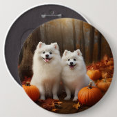 American Eskimo Welpe Autumn Delight Pumpkin Button (Vorne & Hinten)