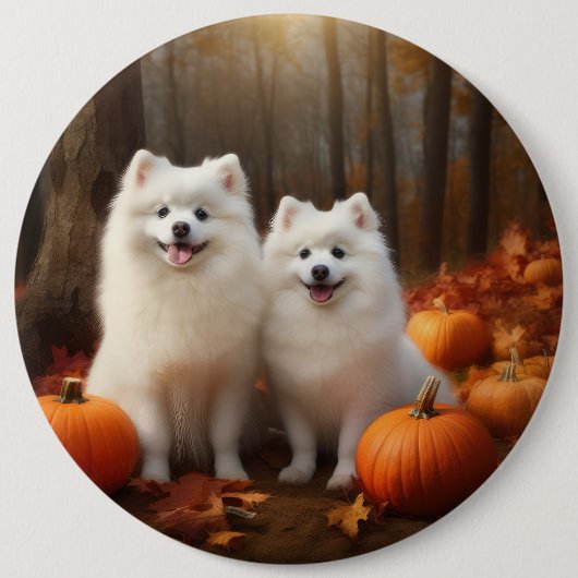 American Eskimo Welpe Autumn Delight Pumpkin Button (Vorderseite)