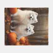 American Eskimo Welpe Autumn Delight Pumpkin Fleecedecke (Vorderseite (Horizontal))