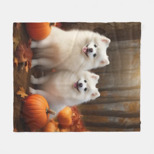 American Eskimo Welpe Autumn Delight Pumpkin Fleecedecke (Vorderseite (Horizontal))