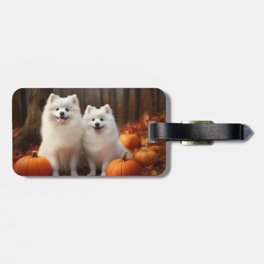 American Eskimo Welpe Autumn Delight Pumpkin Gepäckanhänger (Rückseite horizontal)