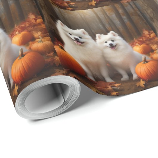 American Eskimo Welpe Autumn Delight Pumpkin Geschenkpapier (Rolleneckpunkt)