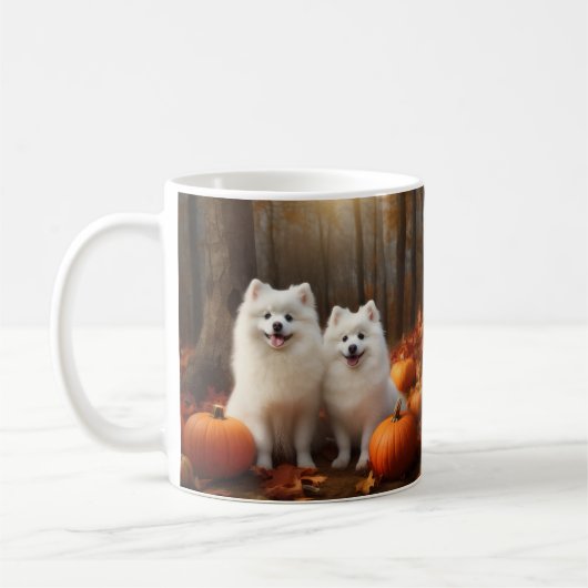 American Eskimo Welpe Autumn Delight Pumpkin Kaffeetasse (Links)