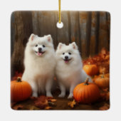 American Eskimo Welpe Autumn Delight Pumpkin Keramikornament (Rückseite)