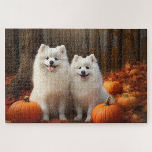 American Eskimo Welpe Autumn Delight Pumpkin Puzzle (Horizontal)