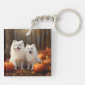 American Eskimo Welpe Autumn Delight Pumpkin Schlüsselanhänger (Rückseite)