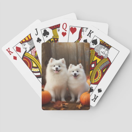 American Eskimo Welpe Autumn Delight Pumpkin Spielkarten (Rückseite)