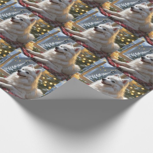 American Eskimo With Christmas Lights Holiday Geschenkpapier (Ecke)