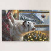 American Eskimo With Christmas Lights Holiday Puzzle (Horizontal)
