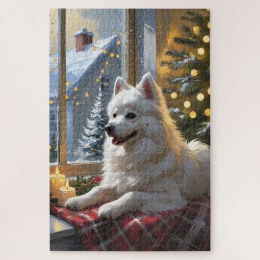 American Eskimo With Christmas Lights Holiday Puzzle (Vertikal)