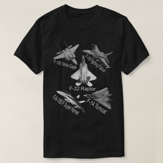 American Fighters Jets F22 Raptor F14 Tomcat Flugz T-Shirt (Design vorne)