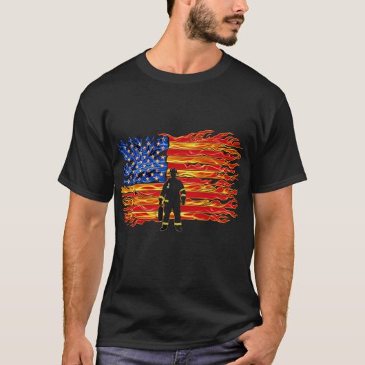 American Firefighter Flag - Heroic Flame Design T-Shirt (Vorderseite)