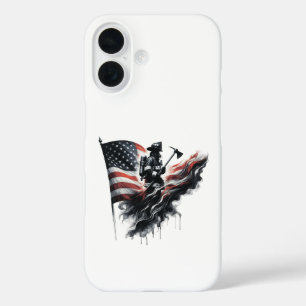 American firefighter.Flag of the United Staaten. iPhone 16 Hülle