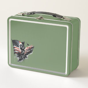 American firefighter.Flag of the United Staaten. Metall Brotdose