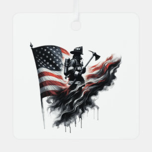 American firefighter.Flag of the United Staaten. Ornament Aus Metall