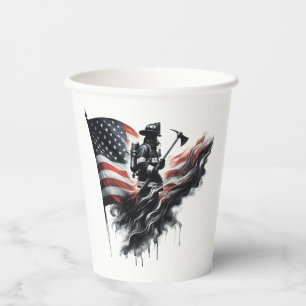 American firefighter.Flag of the United Staaten. Pappbecher