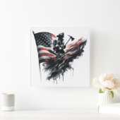 American firefighter.Flag of the United Staaten. Quadratische Wanduhr (Zuhause)