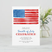 American Flag 4. Juli Party Wasserfarbe Einladung (Stehend Vorderseite)