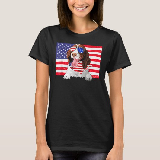 American Flag 4th Of July English Springer Spaniel T-Shirt (Vorderseite)