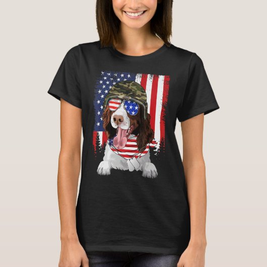 American Flag 4th Of July English Springer Spaniel T-Shirt (Vorderseite)