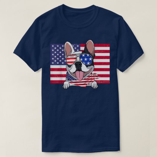 American Flag 4th of July French Bulldog Dad Mom D T-Shirt (Design vorne)