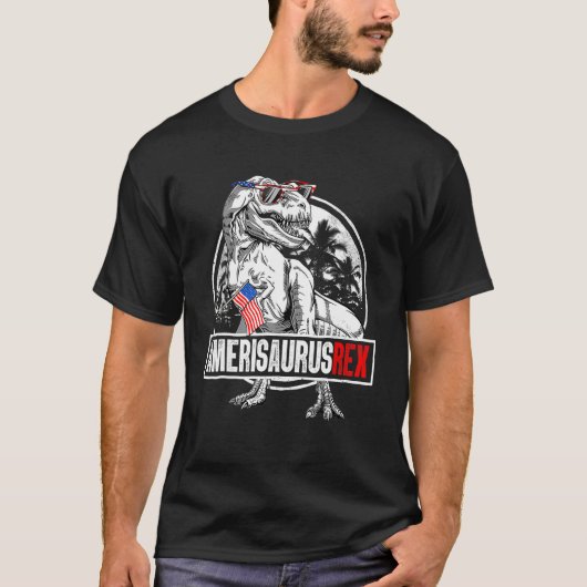 American Flag 4th Of July T Rex Dinosaur Amerisaur T-Shirt (Vorderseite)