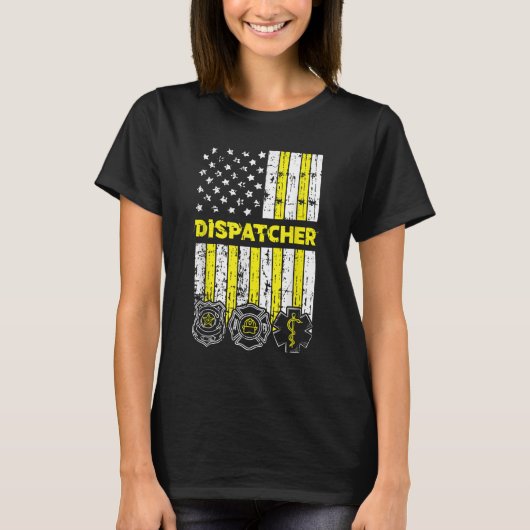 American Flag 911 Operator Dispatch-er Police Fire T-Shirt (Vorderseite)
