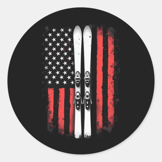 American Flag Alpinski Runder Aufkleber (Vorderseite)