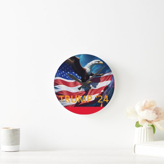 American Flag American Eagle TRUMP 2024 Runde Wanduhr (Zuhause)