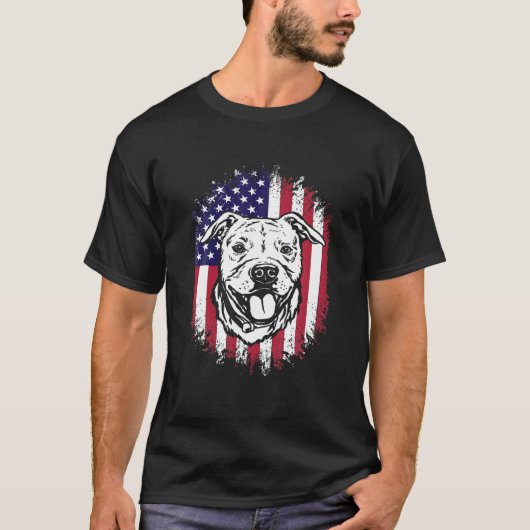 American Flag Amstaff American Staffordshire Terri T-Shirt (Vorderseite)