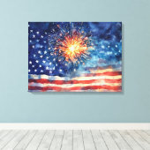 American flag and fireworks & U.S. Pledge. Art Leinwanddruck (Insitu (Holzboden))