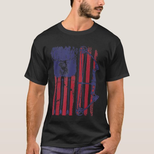 American Flag Archery Bow Deer Bowhunting T-Shirt (Vorderseite)