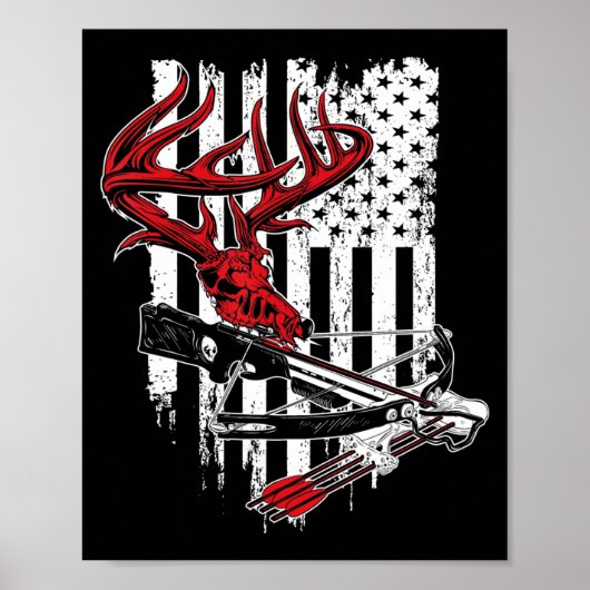 American Flag Archery Bow Jagd Hirschschädel Cros Poster (Vorne)