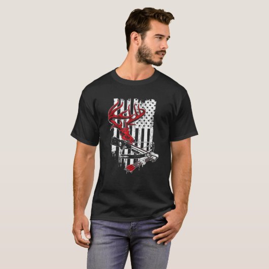 American Flag Archery Bow Jagd Hirschskulpkreuz T-Shirt (Vorne ganz)