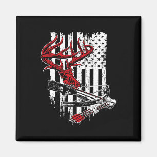 American Flag Archery Bow Junting - Deer Skull Cro Magnet