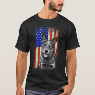 American Flag Australian Cattle Dog Vater Mutter W T-Shirt