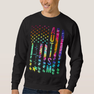 American Flag Autism Awareness Puzzle Support Tie  Sweatshirt