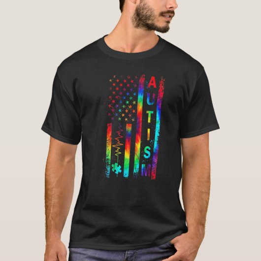 American Flag Autism Awareness Teacher Mom Support T-Shirt (Vorderseite)