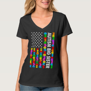 American Flag Autism Big Sister Autism Awareness F T-Shirt