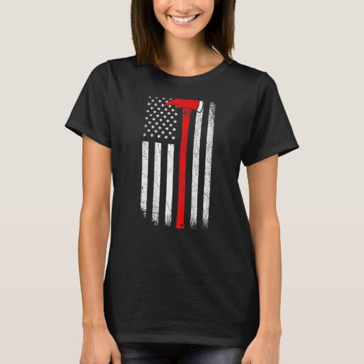 American Flag Ax Thin Red Line Firefighter Support T-Shirt (Vorderseite)