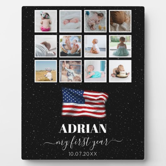 American Flag Baby First Year Foto Collage Fotoplatte (Vorderseite)