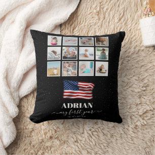 American Flag Baby First Year Foto Collage Kissen