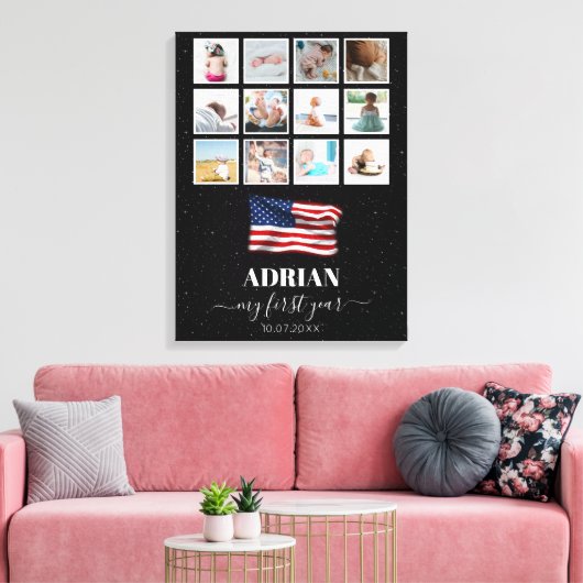 American Flag Baby First Year Foto Collage Leinwanddruck (Insitu (Wohnzimmer))