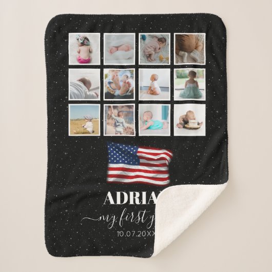 American Flag Baby First Year Foto Collage Sherpadecke (Vorderseite)