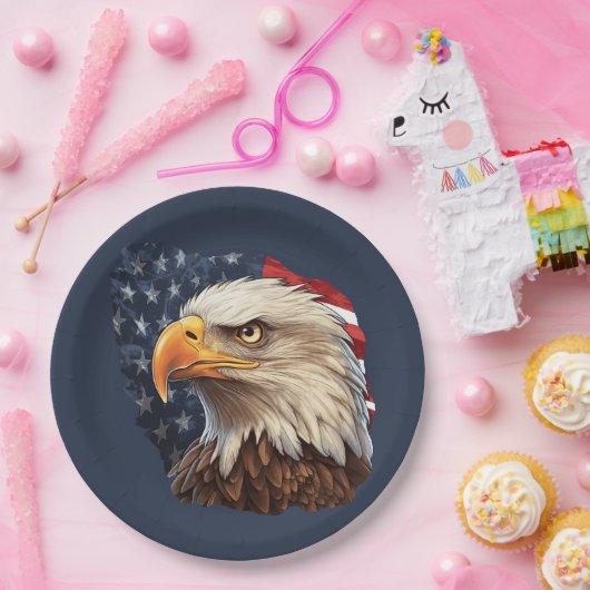 American Flag Bald Eagle Pappteller (Party)