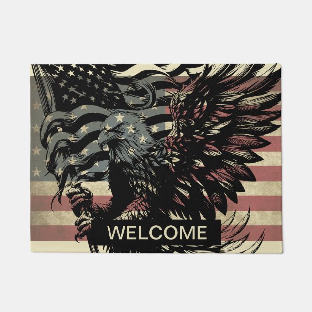 American Flag Bald Eagle Patriotic Door Mat Fußmatte (Vorderseite)