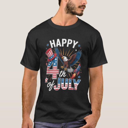 American Flag Bald Eagle Patriotic Happy 4th of Ju T-Shirt (Vorderseite)