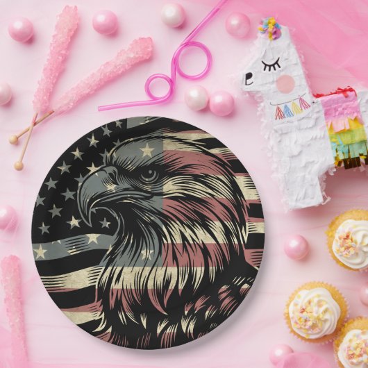 American Flag Bald Eagle Patriotic Pappteller (Party)