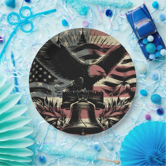 American Flag Bald Eagle Patriotic Pappteller (Party)